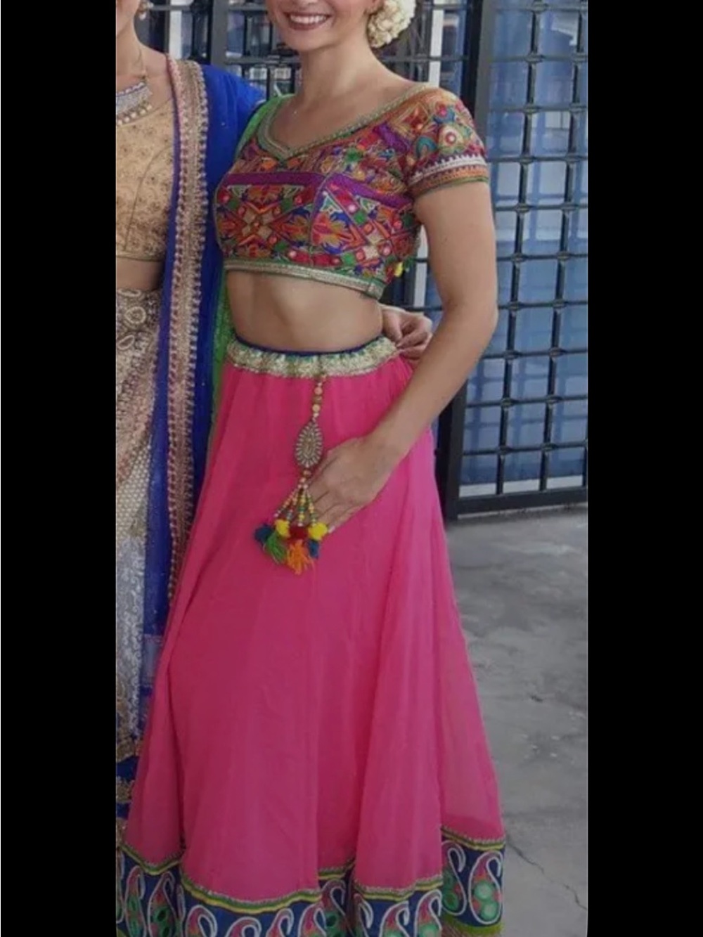 Pink Green Embroidered Lehenga Choli Set Indian Wedding Festival